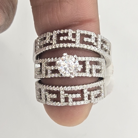 Unbrand Jewelry - 925 Sterling Silver Moissanite Diamond Wedding Trio Set